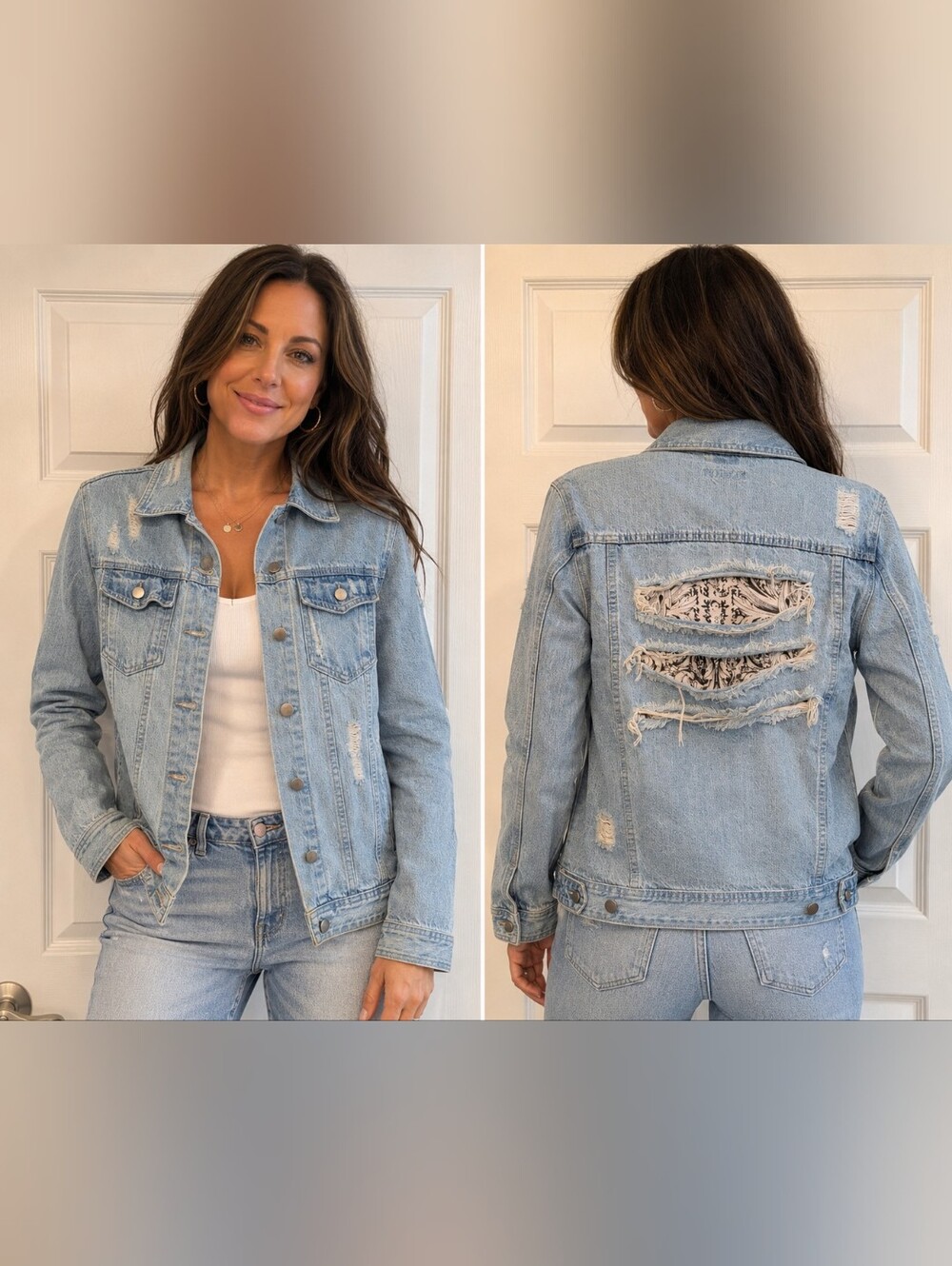 INC Distressed Denim Jacket Paisley Cutout Back XS Distressed Y2K Retro Moto